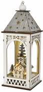 Lanterna din lemn cu motiv de Crăciun și iluminare LED, 11 x 29 cm, alb cald
