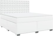 vidaXL Pat box spring cu saltea, alb, 180x200 cm, piele ecologică