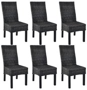 vidaXL Scaune de bucătărie, 6 buc, negru, ratan Kubu & lemn de mango