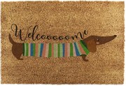 Covoraș de intrare din fibre de nucă de cocos 40x60 cm Welcome Sausage Dog – Artsy Doormats