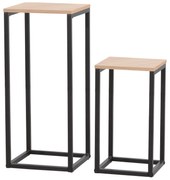 Set Masute Pentru Flori Tide, 26x26x60 cm + 22x22x 40 cm, Structura Metalica, Negru/Stejar