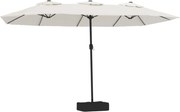 vidaXL Umbrelă de grădină cu două capete/LED, alb nisipiu, 449x265 cm