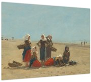 Tablou pe sticlă - Eugène Boudin, Women on the Beach at Berck, reproducere (70x50 cm)