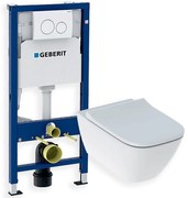 Set promo vas wc suspendat + capac slim softclose Geberit Smyle Square + rezervor incastrat cu sitem de fixare + clapeta alba Geberit Duofix Delta