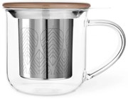 Cana pentru ceai cu infuzor si capac Viva Scandinavia MINIMA EVA V82762, 400 ml, Sticla, Bambus, Transparent/Maro