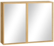 Kleankin Oglindă de Baie din Bambus, cu 3 Rafturi și 2 Uși, Design Natural, 65.2x14x50 cm | Aosom Romania