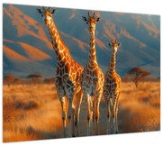 Tablou pe sticlă - Girafe pe pășune (70x50 cm)