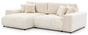 Colțar crem extensibil, cu spațiu de depozitare, cu tapițerie din catifea reiată (cu colț pe partea stângă) Sarina – Ropez