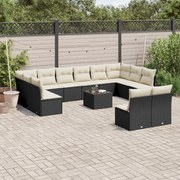 vidaXL Set mobilier de grădină cu perne, 13 piese, negru, poliratan