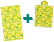 Set de plaja LEMONS – prosop 100×180 cm si poncho 80×145 cm, verde