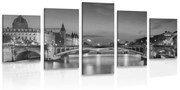 Tablou 5-piese panorama orbitoare ale Parisului în design alb-negru