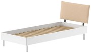 Pat Forrest Beech, 90x200 cm, pentru Camera Copii, cu Tăblie din Țesătură Bouclé, din Lemn Masiv de Fag, Alb – Vipack