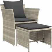 vidaXL Scaun de grădină cu taburet, gri deschis, poliratan