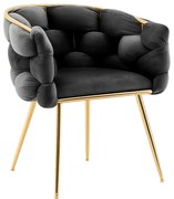 Scaun dining, tapiterie catifea, cadru metalic auriu, Negru