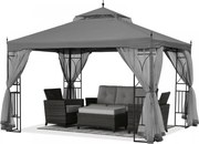 ABCCANOPY Foișor de gradina 3.05x3.05 m - Foișor exterior cu cadru din oțel și plasă de țânțari pentru gazon, curte, grădină, terasă, Gri