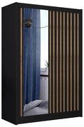 Dulap SANTINO cu oglindă, 150 x 215 cm, negru/stejar craft