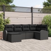 vidaXL Set de canapele pentru grădină cu pernă 6 pcs Negru Rattan poli