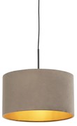 Lampă suspendată cu abajur din catifea taupe cu auriu 35 cm - Combi