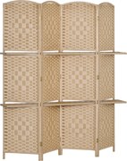 HOMCOM Paravan Interior Pliabil cu 4 Panouri și Rafturi, 160x1,6x170 cm, Natural | Aosom Romania