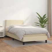 vidaXL Pat box spring cu saltea, crem, 100x200 cm, piele ecologică