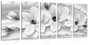 Tablou 5-piese magnolie de lux cu perle în design alb-negru