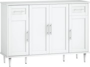HOMCOM Mobilier de Sufragerie, Credență cu 2 Sertare și 3 Dulapuri cu Rafturi Reglabile, Comodă cu Picioare din Pin pentru Sala de Mese și Bucătărie, 120x38x86 cm, Alb | Aosom Romania