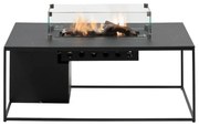 Masă cu foc Cosidesign Line cu cadru negru și top cu aspect marmură neagră Nu