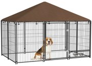 PawHut Chenil exterior pentru câini din oțel și material Oxford Suport pentru castron și Acoperiș rezistent la intemperii Spațiu încăpător | Aosom Romania