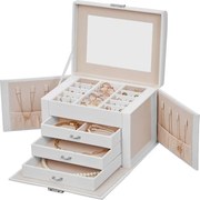 Cutie pentru bijuterii cu oglindă KARINA, 22,5x17,5x16,5cm, alb SongmicsHome
