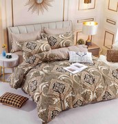 Set Lenjerie de Pat cu Elastic, Bumbac Tip Finet, 6 Piese, Pat 2 Persoane, Rombs Maro