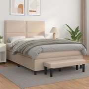 vidaXL Pat box spring cu saltea, cappuccino, 140x190cm piele ecologică