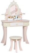 AIYAPLAY Set Masă de Toaletă pentru Copii cu Oglindă și Scaunel, 7 Accesorii de Joc, Sertar, Depozitare pe Birou, Roz | Aosom Romania