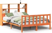 vidaXL Pat cu bibliotecă fără saltea maro ceruit 150x200 cm lemn masiv
