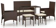Set mobilier de gradina cu perne, 6 piese, maro, poliratan