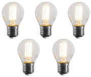 Set de 5 becuri cu filament LED E27, reglabile, G45, clare, 4W, 470 lm, 2700K