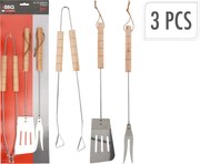 Set 3 ustensile pentru gratar BBQ,Lemn