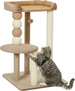 PawHut Pom de zgârieturi cu 2 etaje, minge de joc, stâlpi de zgârieturi, bile de zgârieturi, până la 7 kg, 56 x 54 x 86 cm, Maro | Aosom Romania