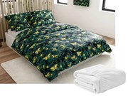 Set 2 buc Lenjerie cocolino YELLOW BUTTERFLY verde inchis + Cearsaf Cocolino microplus cu elastic SOFT 180x200 cm alb, pat dublu