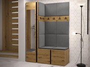 Mobilier hol Tovenaz X (Stejar artisan + Negru + Gri) (cu oglindă). 1104792