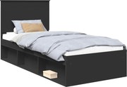 vidaXL Cadru de pat cu headboard Negru 90 x 190 cm Lemn de pin masiv
