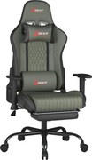 Scaun gaming, Pernă lombară cu Masaj vibrator, Suport pentru picioare, Cotiere 2D, piele PU, Gri