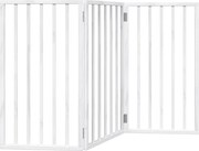 vidaXL Poartă de acces pentru câini pliabilă, 3 panouri, albă, 150 cm, lemn de plop