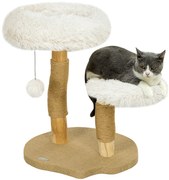 PawHut Turn pentru pisici, 61,5 cm, cu pat pentru pisici, turn pentru zgâriat, platformă de sărituri, minge de jucărie, pentru pisici de până la 5 kg, Alb | Aosom Romania