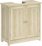 Kleankin Dulap Sub Chiuvetă cu 2 Uși și Raft Reglabil, Dulap de Baie Spațios cu Decupaj în Formă de U, 60x30x60 cm, Alb | Aosom Romania