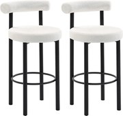 HOMCOM Set de 2 taburete de bar, scaune de bar din țesătură bouclette cu spătar curbat, suport pentru picioare, 50x52,5x98cm, crem | Aosom Romania