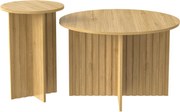 Set modern de 2 măsuțe tip cuib, cu blaturi rotunde și structură verticală pe lateral, 76x76x50 cm/40x40x56,5 cm, Culoare naturală