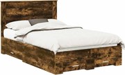 vidaXL Cadru de pat Stejar fumuriu 135 x 190 cm Lemn compozit
