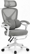 ELITE PRO 870GR – Scaun Ergonomic Premium, Mesh Respirabil, Tetieră Reglabilă, Suport Lombar, Suport pentru Picioare Retractabil, Funcție Recliner, Reglaj pe Înălțime, Gri