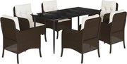 vidaXL Set mobilier de grădină cu perne, 7 piese, maro, poliratan