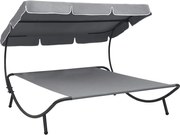 vidaXL Pat șezlong de exterior cu copertină, gri